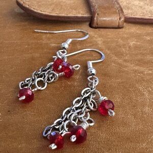 Elegant Silver and Red Dangle Earrings
